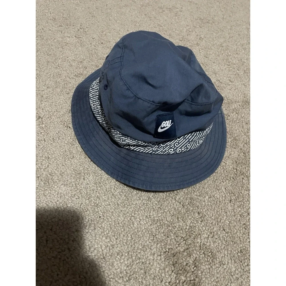 Nike Golf x Malbon Reversible Bucket Hat Khaki/White/Navy Wind Rain Design Used